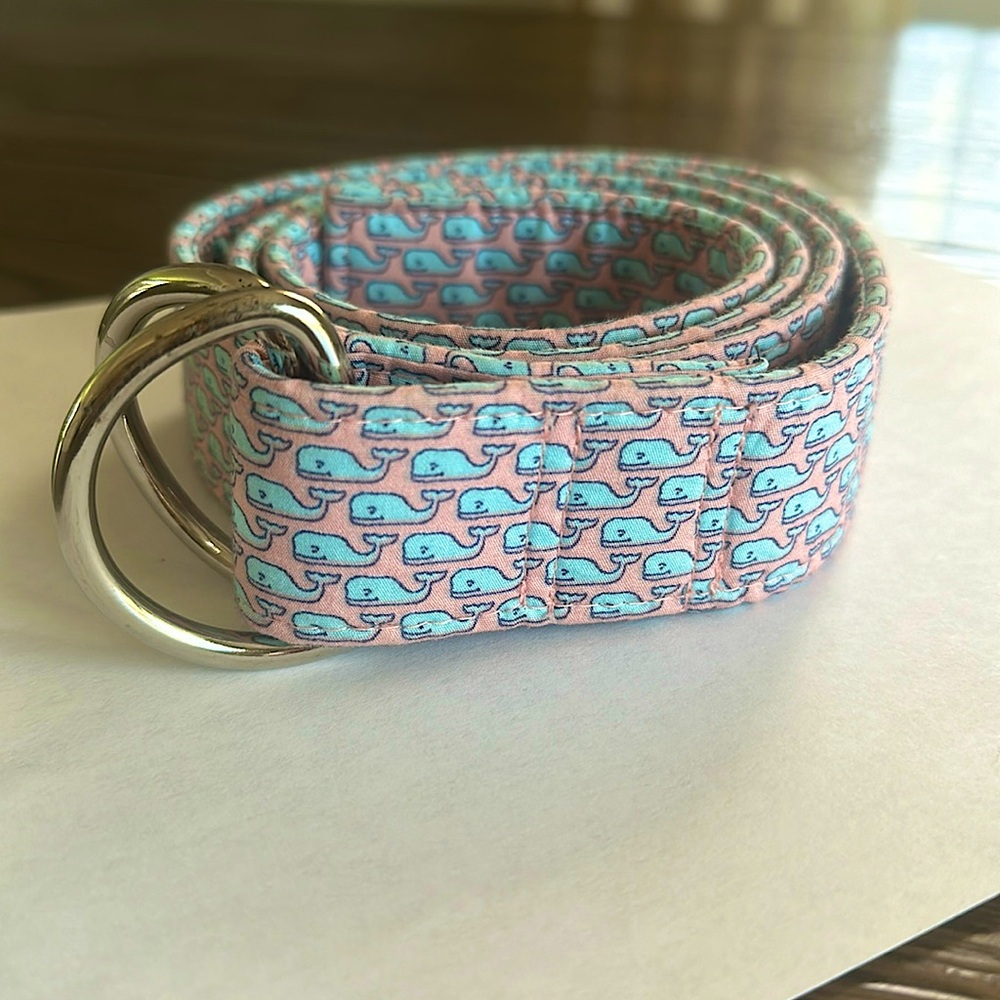 VINEYARD VINES Kids Belt Size Large Whale Pink Print Adjustable D-ring